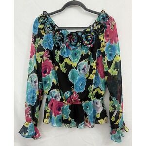 VTG Victor Costa Chiffon‎ Floral Off the Shoulder Cropped Top Womens Size M